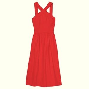 A New Day Red Linen Cross Mid dress With Pockets